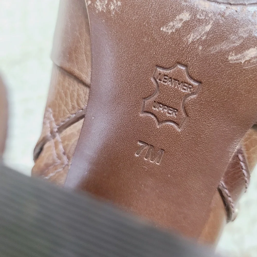 Tory Burch Mae‎ Bootie Heels 7 Brown Leather Studded Ankle Block Platform